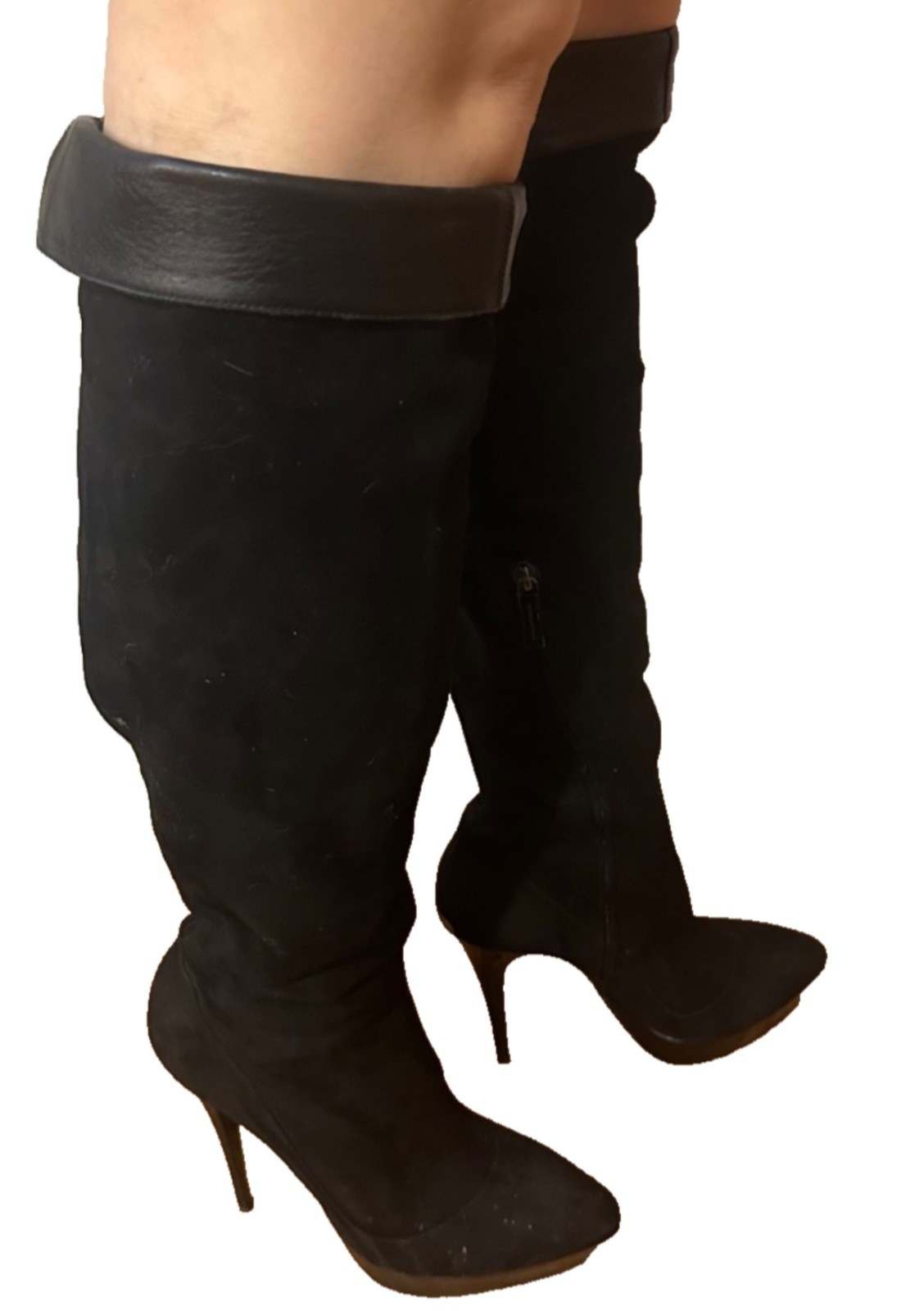 BURBERRY Suede Leather Knee Thigh High Heels Platform Black Boots 38 image 9
