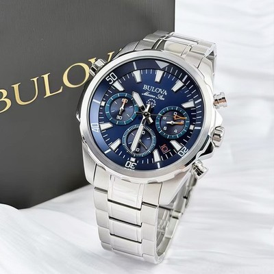 Bulova Marine Star 96B256 Men's Chronograph Quartz Watch Blue Dial 43MM