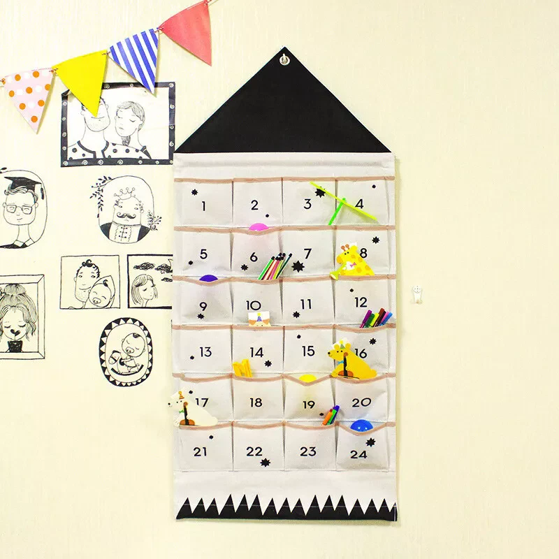 24Pockets Fill-Your-Own Fabric Advent Calendar Xmas Up Hanging Pocket Decor - Image 2 of 4