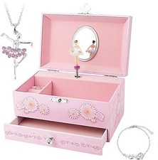 RR ROUND RICH DESIGN Kids Musical Jewelry Box for Girls with Drawer and Pink