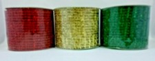 Lot of 3 Rolls Christmas Red Gold Green Mesh Ribbon 2.5" x 3 Yds Crafts Wreaths
