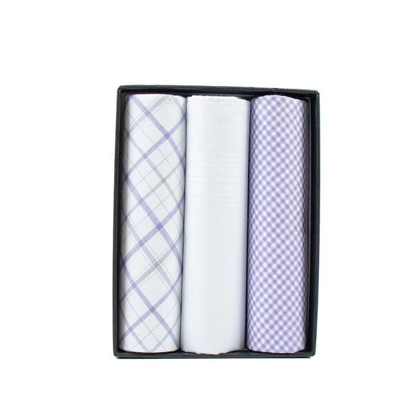 Umo Lorenzo Men's Handkerchiefs 3 Pack Boxed Set Purple Colors 100% Cotton NEW - Image 2 of 3