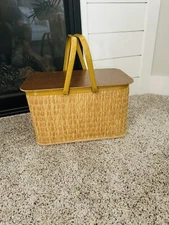 Vintage Rodmon Wicker Woven Picnic/Sewing Basket With Handles /
