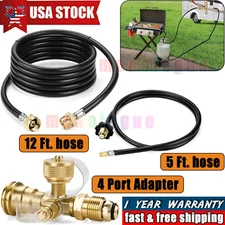 Propane Brass Tee Adapter Kit, 4-Port Propane Brass Tee with 5FT & 12FT Hose
