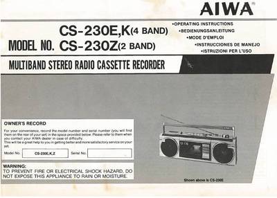 AIWA CS-230 CS 230 - BOOMBOX - BEDIENUNGSANLEITUNG BEDIENUNGSANLEITUNG - EN DE FR ES IT