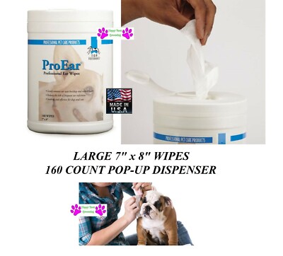 160 ct BULK Dispenser Top Performance ProEar EAR CLEANSING WIPES DOG CAT,ODOR