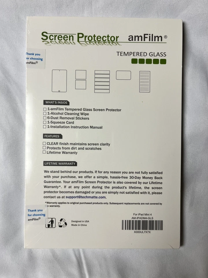 amFilm Tempered Glass Screen Protector for iPad Mini 4, Unopened Package - Image 2 of 3