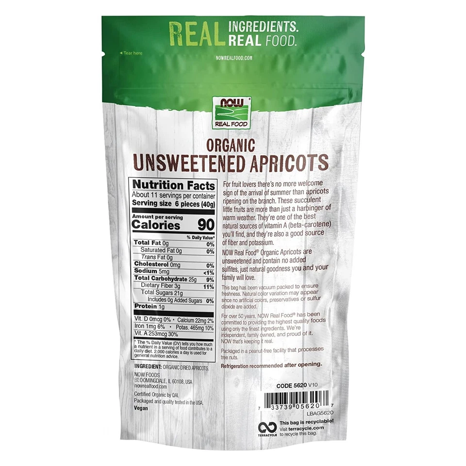 Абрикосы несладкие органические NOW 16 унций, без консервантов, с добавлением сахара или серы - Изображение 2 из 4