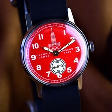 Orologio Uomo Sovietico Pobeda Giochi Olimpici Vintage Meccanico Orologio da Polso Quadrante Rosso