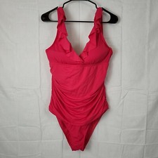 Chaps Womens Pink Ruffle Neck One Piece Bodysuit With Underwired Bra Size 18