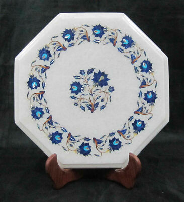 12'' Coffee Marble Side Table Top Mosaic Inlay blue lapis Home Decor Garden
