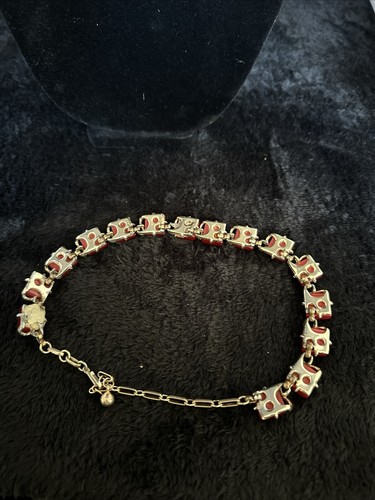 Vintage Coro MCM Thermoset Lucite Necklace Red Gold Tone Squares - Picture 2 of 5