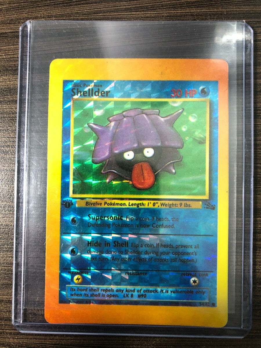 US SHIPPING Prism Sticker Card Fossil Shellder 54/62 FIRST EDITION