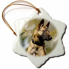 3dRose Belgian Malinois 3 inch Snowflake Porcelain Ornament