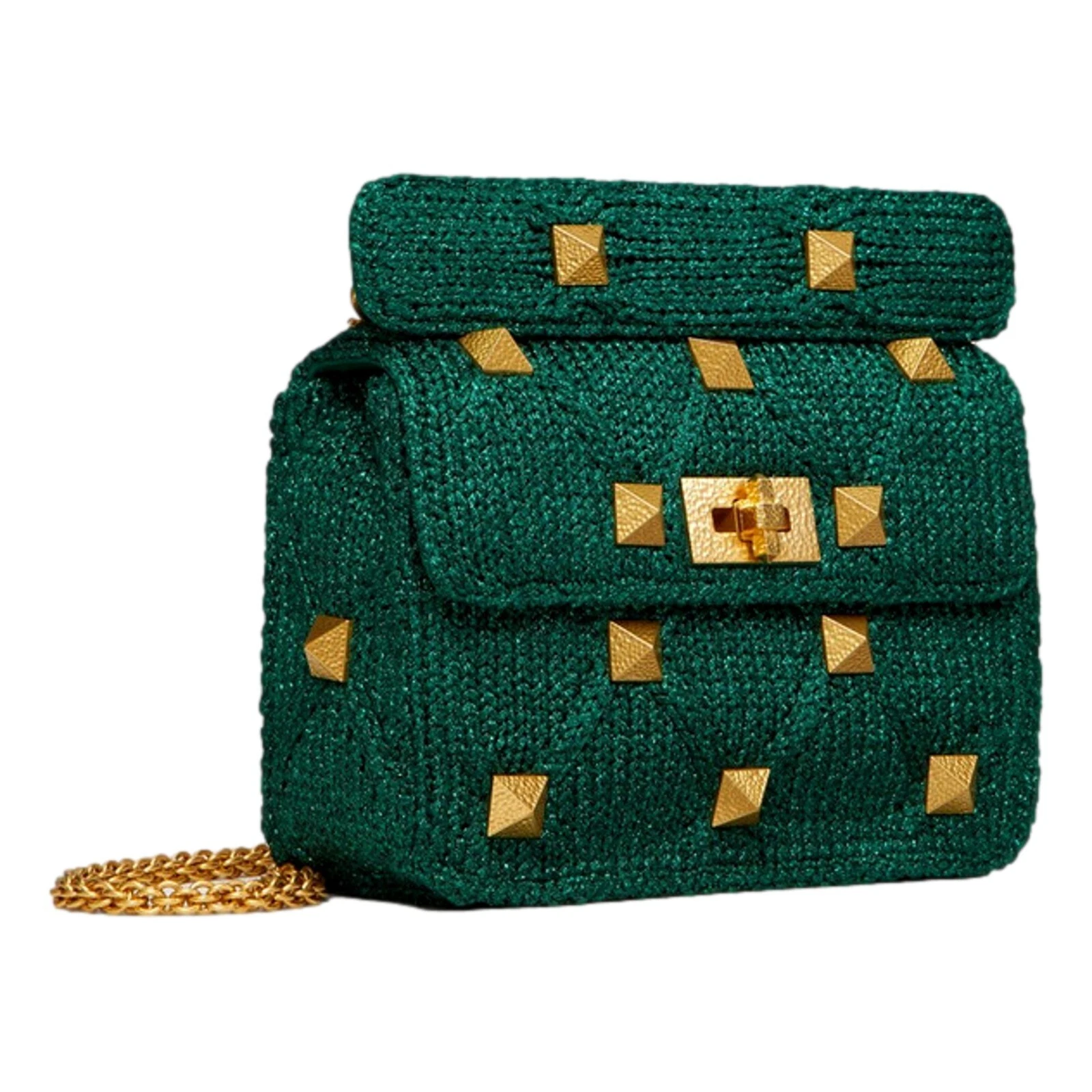 Borsa a tracolla media Valentino Garavani borchia romana lurex verde metallizzato NUOVA