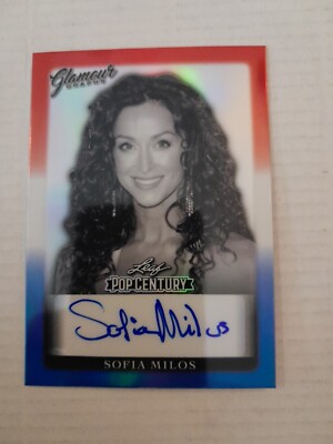 Sofia Milos /10 Red White + Blue Glamour Autograph Card 2022 Leaf Pop Century