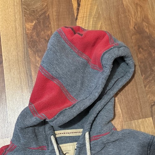 Hollister Full Zip Hoodie Gray Red Striped Retro Hooded Shirt Jacket Medium - Picture 10 of 12