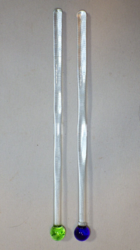 Vintage Set of Two (2) Clear Blue & Green Glass Bar Cocktail Pub Swizzle Stick - Picture 1 of 2