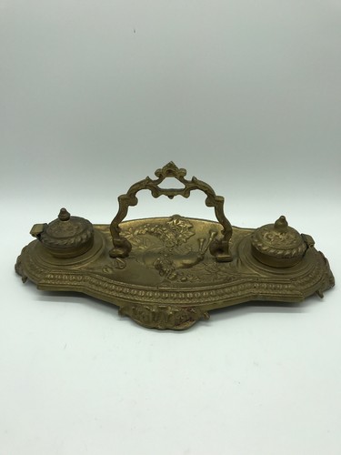Vintage Pier 1 calamaio calligrafia ottone India raro tema cornamusa scozzese - Foto 12 di 12