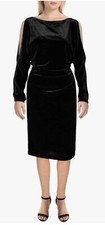 NWT Lauren Ralph Lauren Women’s Black Stretchy Velvet Cold Shoulders Dress 18