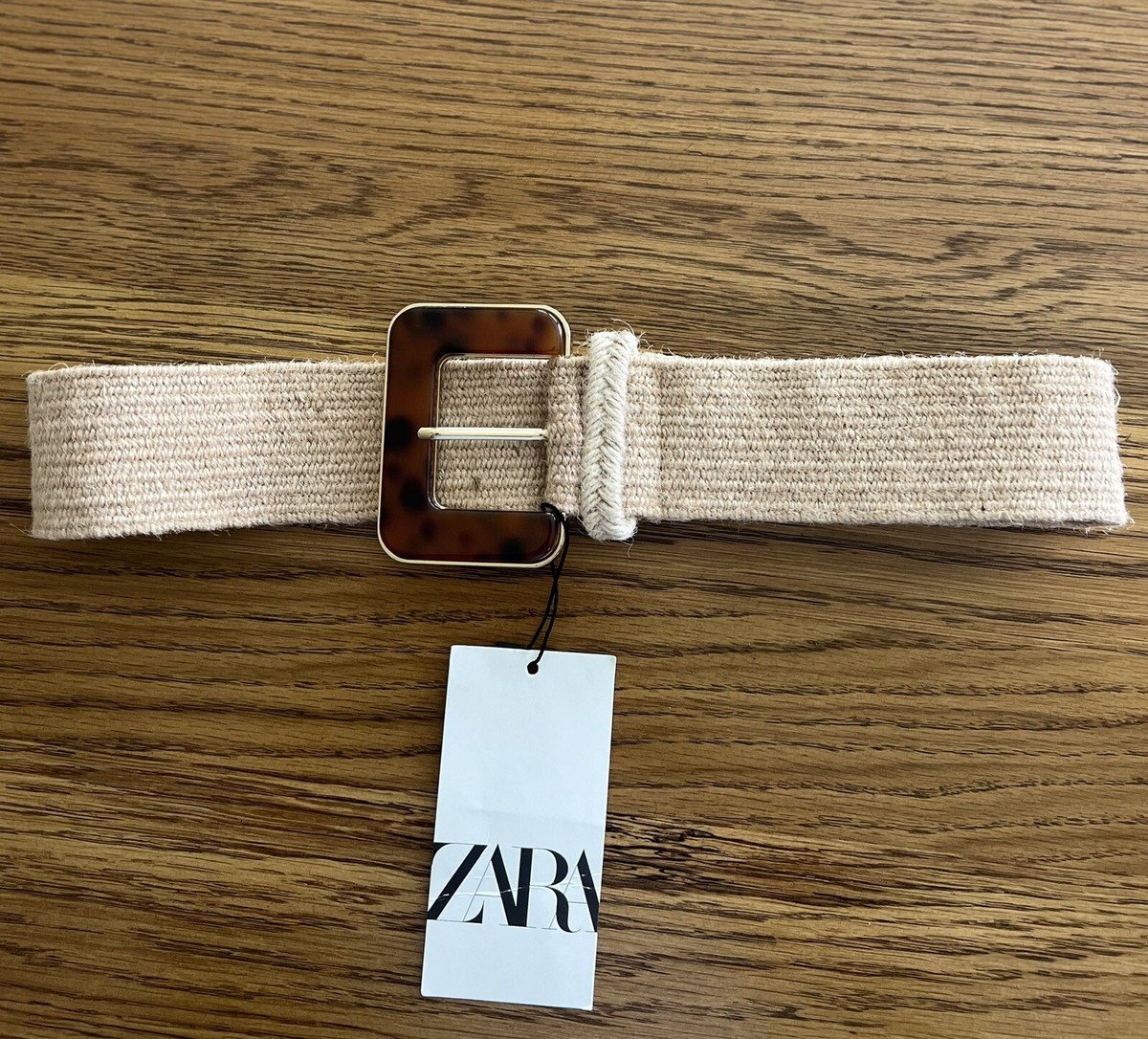 ZARA ジュートベルト ナチュラル×ブラック 編み柄 四角バックル スペイン製 Zara JUTE BELT WITH ACETATE SQUARE BUCKLE size 30 | eBay
