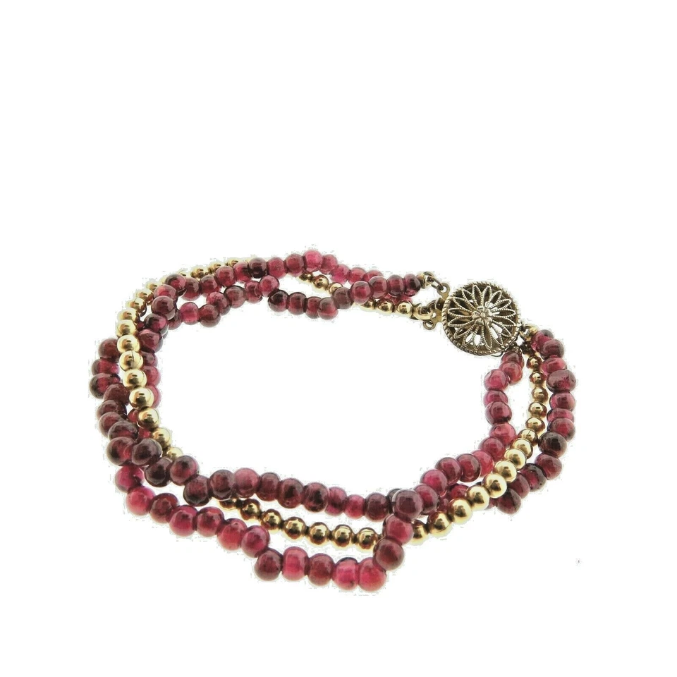 Garnet Gold Over 925 Sterling Silver Bead Bracelet 3 Strands 7 Inch - Image 2 of 4