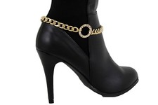 Women Fashion Metal Shoe Boot Bracelet Chain Gold Bling Ring Silver Rhinestones