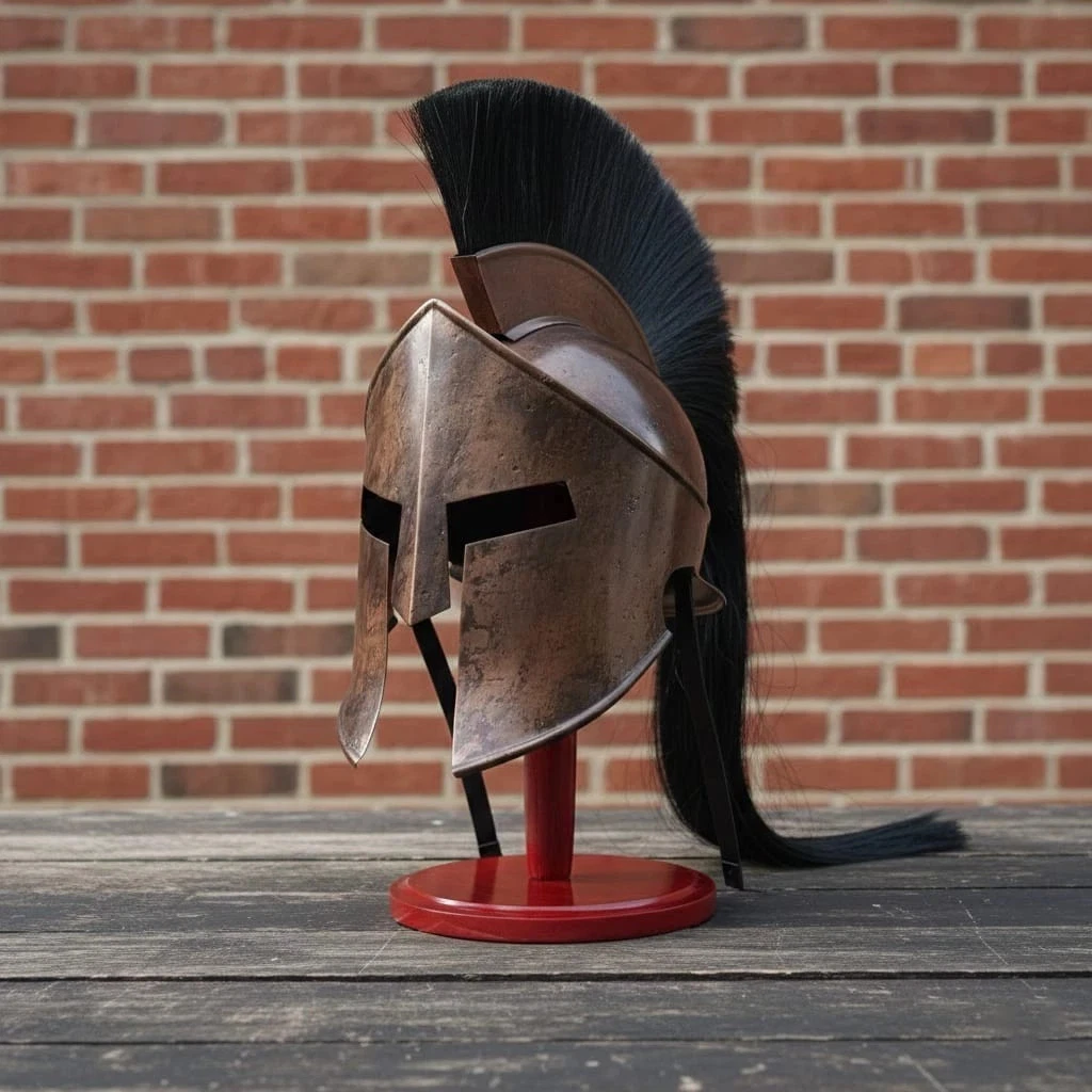Casco De Espartano Rey Leónidas 300 – Réplica De Latón Negro Con Plumero, Acero De Alta Calidad Para Disfraces De Halloween