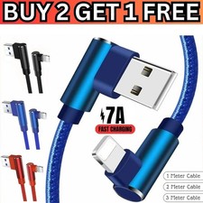 Heavy Duty Lead For IPhone IPad 90° Degree USB Data Fast Charging Charger Cable