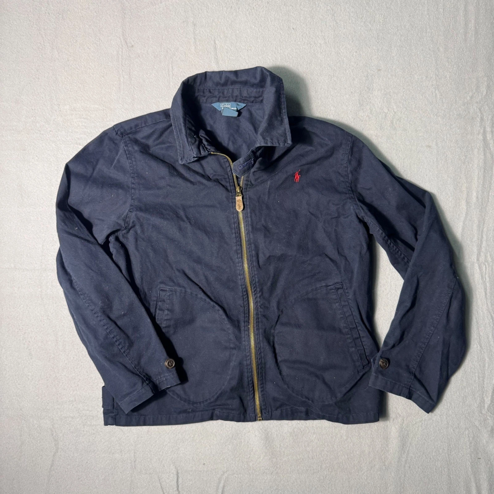 90s Polo Ralph Lauren Boys Navy Blue Cotton Harrington Bomber Jacket L 14-16