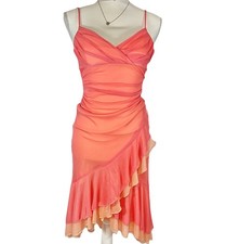 VTG Y2K Prom Dress City Triangles Babydoll Halter Mesh Layered Fairy Sunset