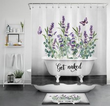 Funny Quotes Green Leaf Purple Lavender Shower Curtain Set for Bathroom Decor