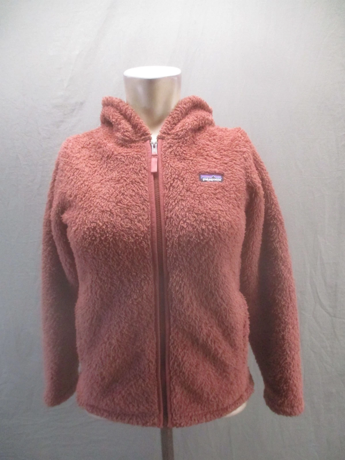 Patagonia Size L Kids Brown Sherpa Hooded Full Zip Pockets Outdoor Jacket 692