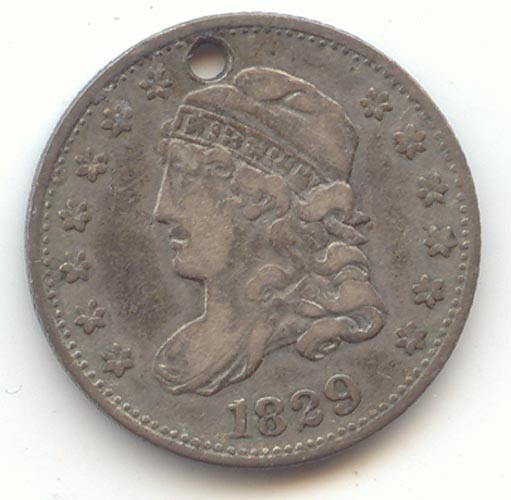 1829 Capped Bust Half Dime, VF Details, Hole, True Auction, No Reserve