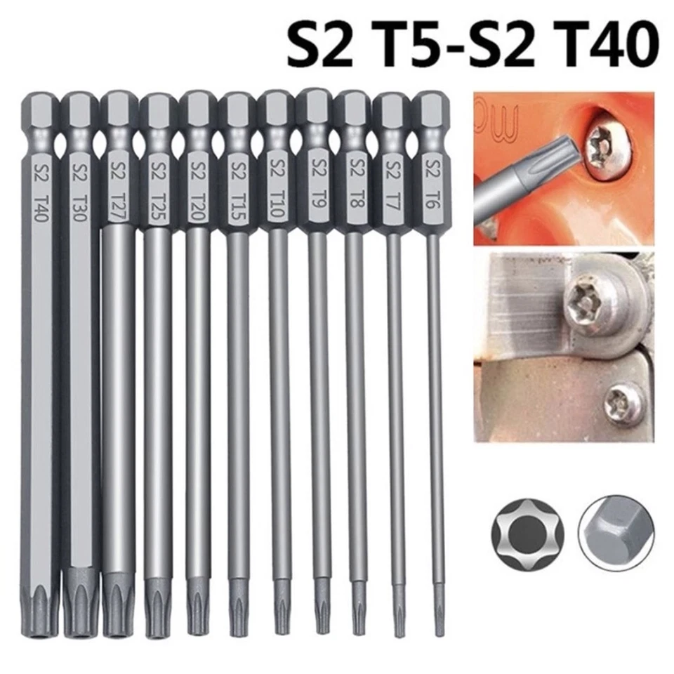 11pcs T6-T40 Screwdriver Head Magnetic Security 100mm Extra Long Hollow - Image 4 of 4