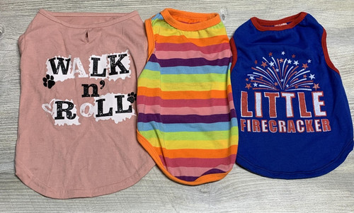 Dog Shirts Lot Of 3 Walk N Roll Rainbow Little Firecracker Graphic Multicolor
