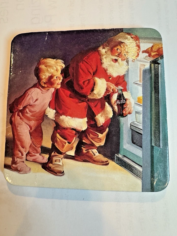 Set Of 6 VTG Coca Cola Christmas Coasters Retro Santa Claus Cork Backed - New - Image 4 of 4