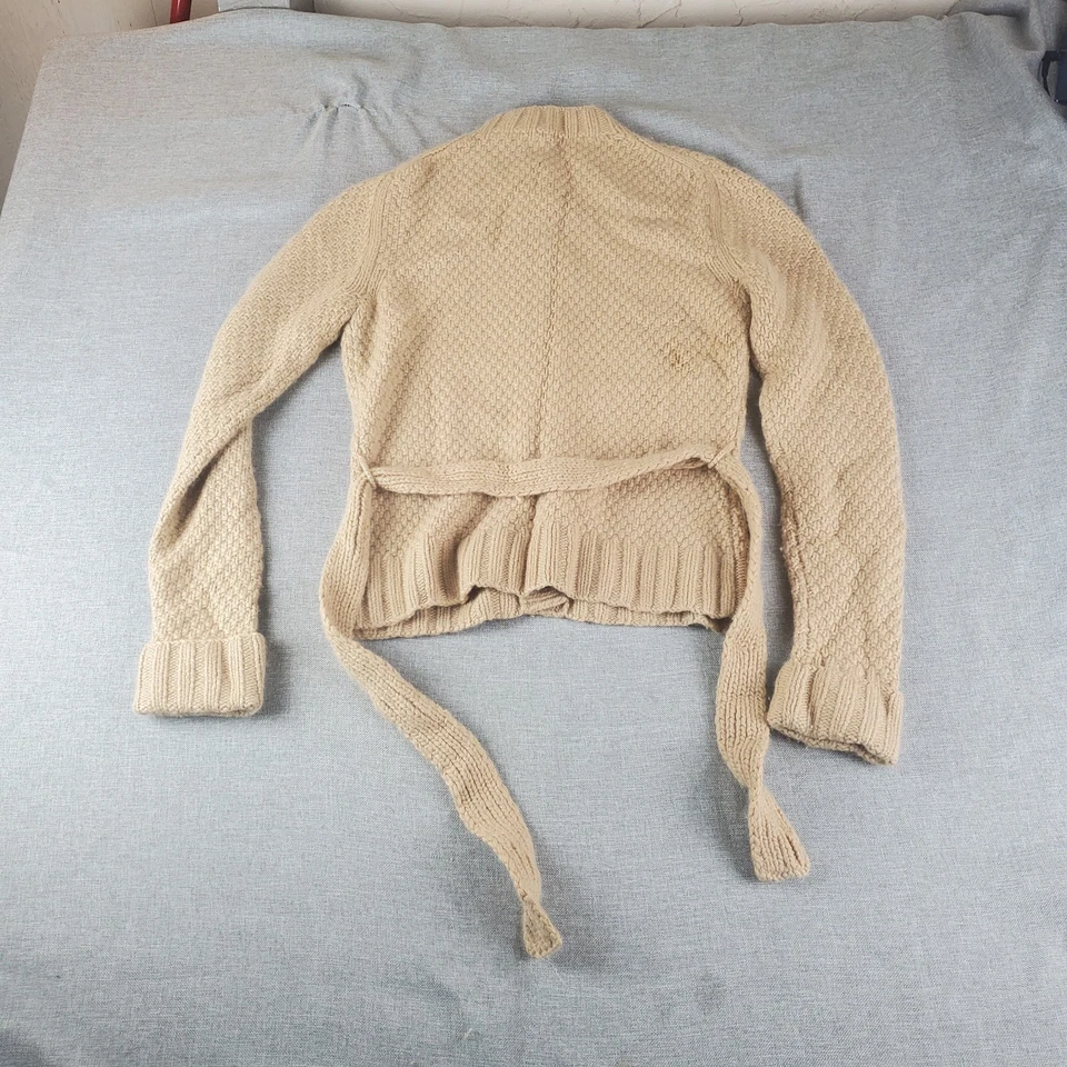 J Crew Sweater Womens Small Beige Wool Cashmere Angora Cardigan Belted Pockets - Image 3 of 4
