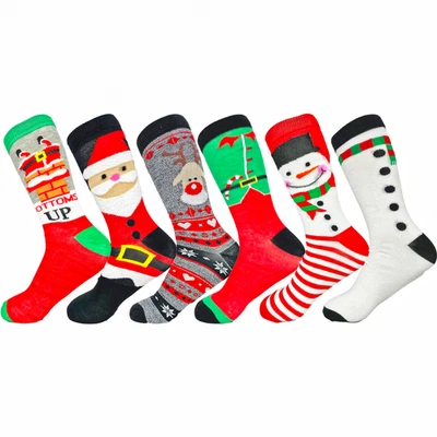 3,6,12 Pairs Socks Mens Santa Festive Christmas Cotton Rich Novelty Xmas Socks
