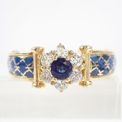 KORLOFF K18 Sapphire Diamond Ring S0.3 D0.5 Size 16
