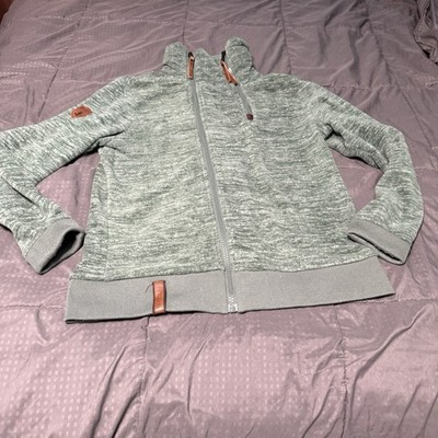 Naketano fleece jacket Full Zip Funnel Neck Green faux Leather Trim Sz Xl
