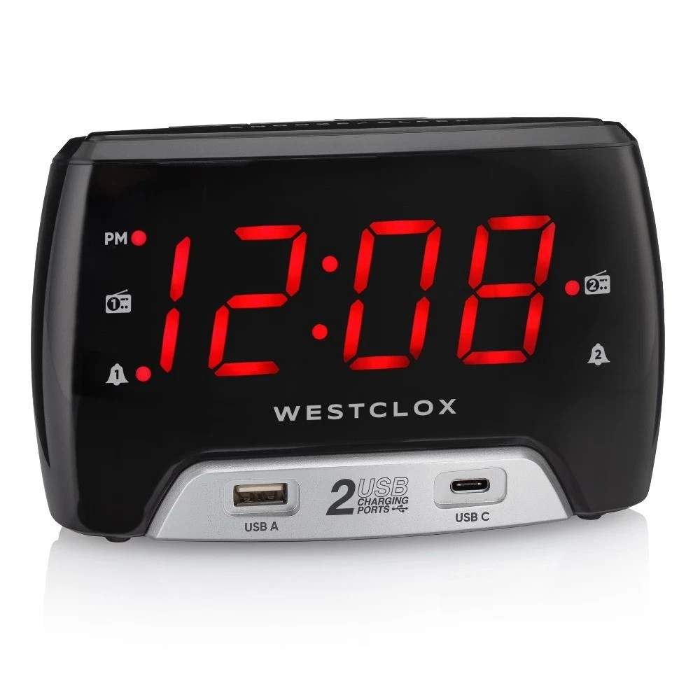Electric Large 1.4” Red LED Digital FM Clock Radio 2 USB Charging Port with