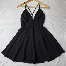 Tobi Open Back Black Skater Dress V-neck Size Small