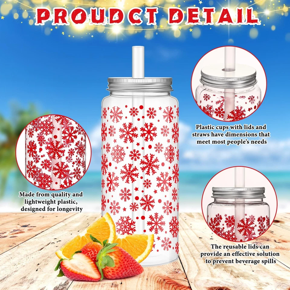 Pacote com 24 xícaras reutilizáveis de Natal a granel 13,5 oz copos de plástico com tampas e palha... - Imagem 3 de 4