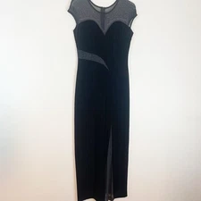 Vtg Aspeed Dress Womens Large Velvet Maxi Mesh Sheer Studded Elegant Classy LBD