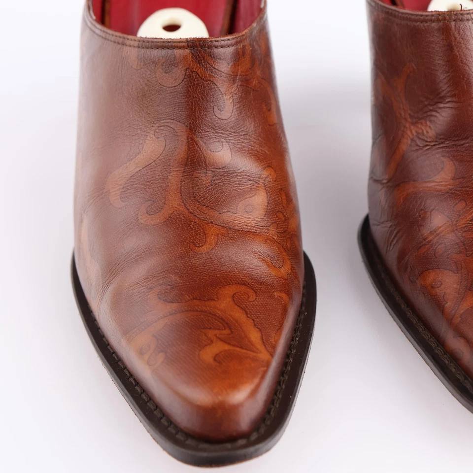 Donald Pliner Womens Perlie Mules Size 9 Brown Leather Pointed Shoes Block Heels - Image 3 of 4