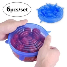 6Pcs Stretch Silicone Lids Bowl Reusable Kitchen Food Storage Wrap Sealing Cover
