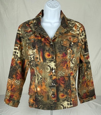 Chico's Additions Size 1 Cotton Multicolor Collage Print Blazer Jacket US M 8/10
