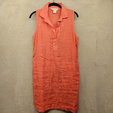 C & C California Linen Dress Womens 8 Coral Sleeveless Collared Preppy Nautical 