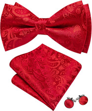 Paisley Striped Bow Tie for Men Silk Pre-Tied Bowtie Pocket Square Cufflinks Set